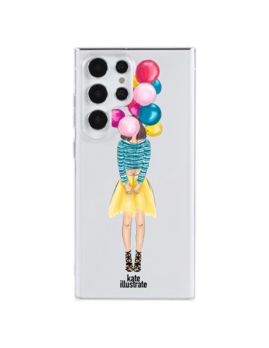 Coque Samsung Galaxy S23 Ultra 5G Girls Balloons Ballons Fille Transparente - kateillustrate