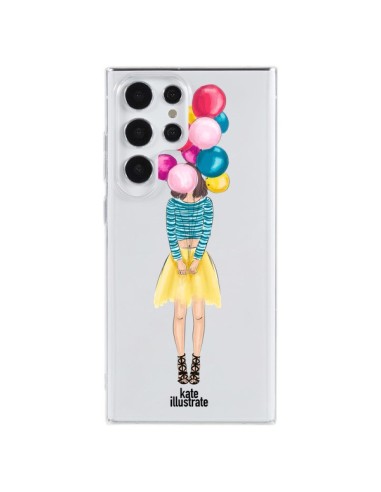 Cover Samsung Galaxy S23 Ultra 5G Ragazza Palloncini Trasparente - kateillustrate