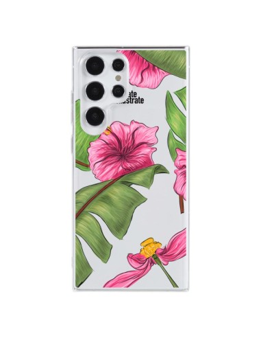 Cover Samsung Galaxy S23 Ultra 5G Tropical Leaves Fioris Foglie Trasparente - kateillustrate