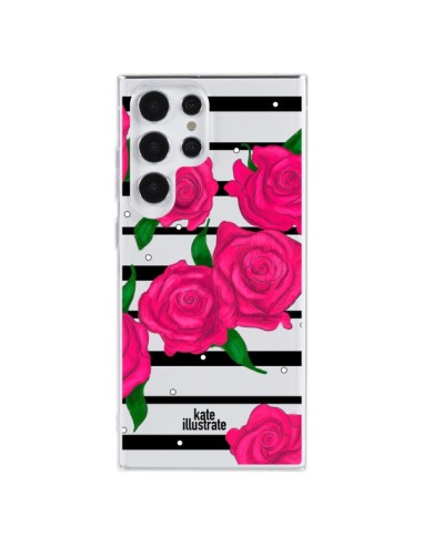 Samsung Galaxy S23 Ultra 5G Case Pink Flowers Clear - kateillustrate