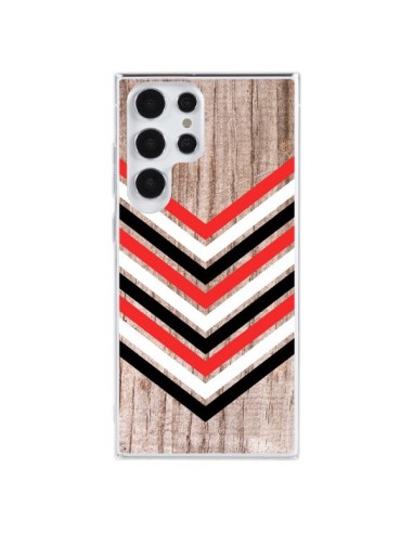 Coque Samsung Galaxy S23 Ultra 5G Tribal Aztèque Bois Wood Flèche Rouge Blanc Noir - Laetitia