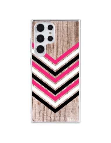 Cover Samsung Galaxy S23 Ultra 5G Tribale Azteco Legno Wood Freccia Rosa Bianco Nero - Laetitia