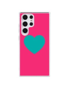 Samsung Galaxy S23 Ultra 5G Case Heart Blue Sfondo Pink -...