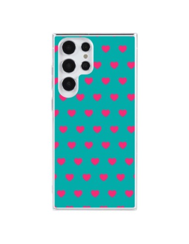 Coque Samsung Galaxy S23 Ultra 5G Coeurs Roses Fond Bleu - Laetitia