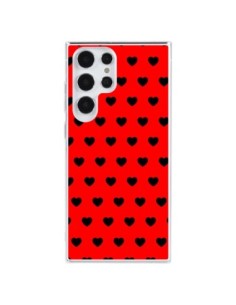 Coque Samsung Galaxy S23 Ultra 5G Coeurs Noirs Fond Rouge...