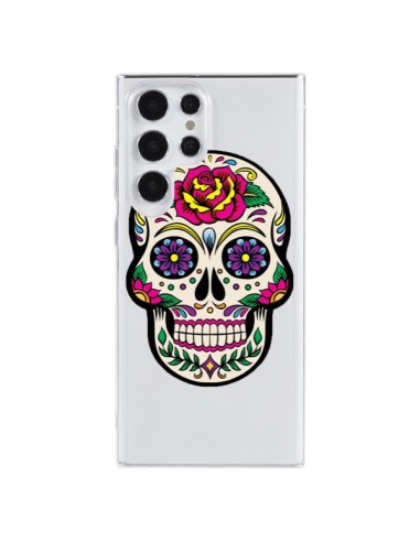 Samsung Galaxy S23 Ultra 5G Case Skull Messicano Flowers Clear - Laetitia