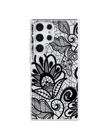 Cover Samsung Galaxy S23 Ultra 5G Pizzo Fiori Flower Nero Trasparente - Petit Griffin