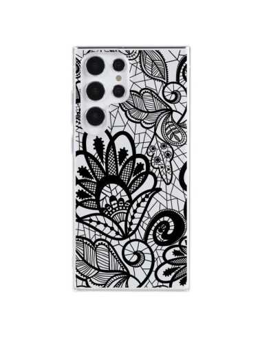 Samsung Galaxy S23 Ultra 5G Case Pizzo Flowers Flower Black Clear - Petit Griffin
