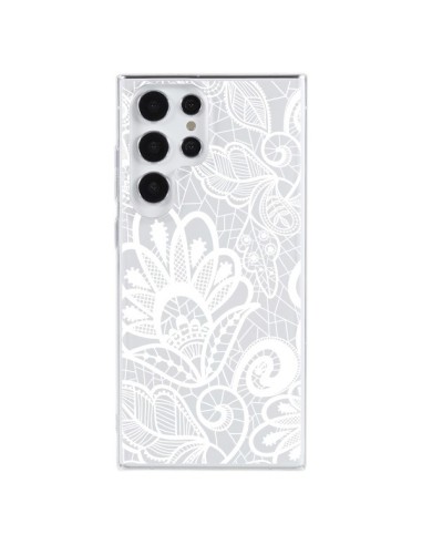 Samsung Galaxy S23 Ultra 5G Case Pizzo Flowers Flower White Clear - Petit Griffin
