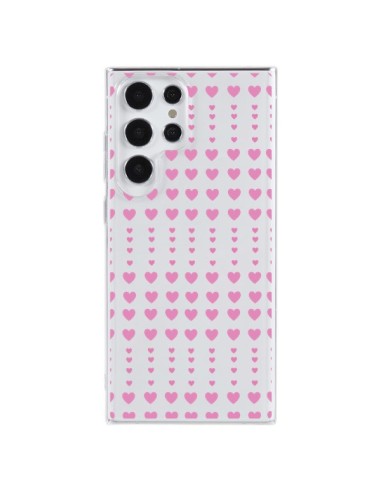 Coque Samsung Galaxy S23 Ultra 5G Coeurs Heart Love Amour Rose Transparente - Petit Griffin