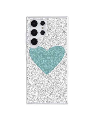 Coque Samsung Galaxy S23 Ultra 5G Coeur Bleu Vert Argent Love - Mary Nesrala