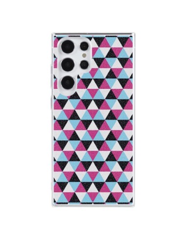 Coque Samsung Galaxy S23 Ultra 5G Azteque Triangles Rose Bleu Gris - Mary Nesrala