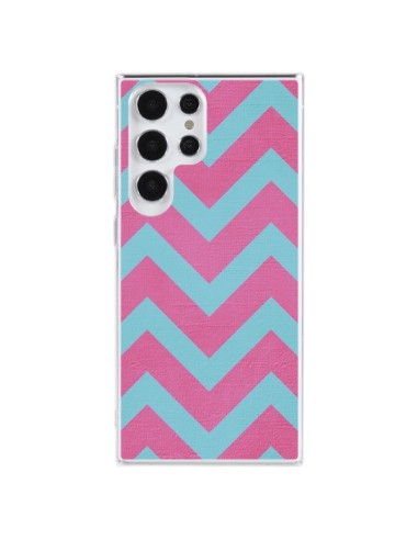 Coque Samsung Galaxy S23 Ultra 5G Strawberry Chevron Rose Bleu - Mary Nesrala