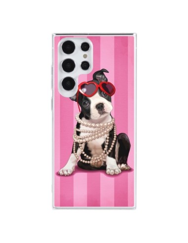 Coque Samsung Galaxy S23 Ultra 5G Chien Dog Fashion Collier Perles Lunettes Coeur - Maryline Cazenave