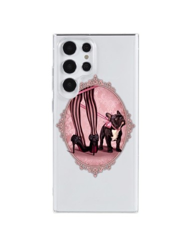 Coque Samsung Galaxy S23 Ultra 5G Lady Jambes Chien Bulldog Dog Rose Pois Noir Transparente - Maryline Cazenave
