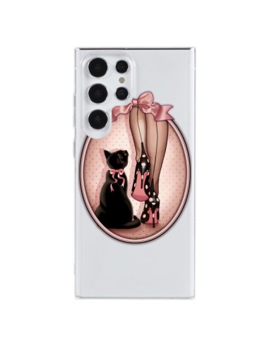 Coque Samsung Galaxy S23 Ultra 5G Lady Chat Noeud Papillon Pois Chaussures Transparente - Maryline Cazenave