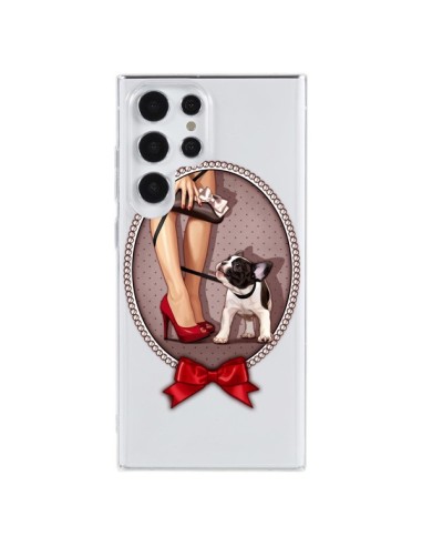 Coque Samsung Galaxy S23 Ultra 5G Lady Jambes Chien Bulldog Dog Pois Noeud Papillon Transparente - Maryline Cazenave