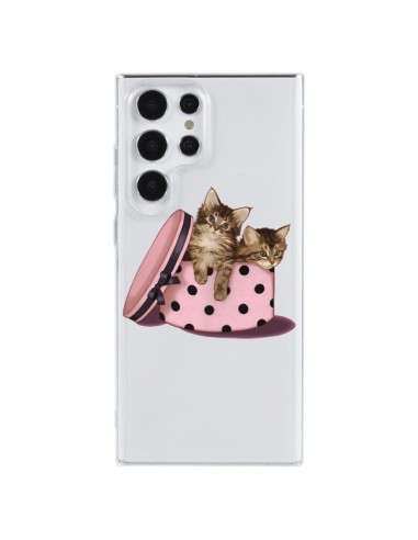 Coque Samsung Galaxy S23 Ultra 5G Chaton Chat Kitten Boite Pois Transparente - Maryline Cazenave