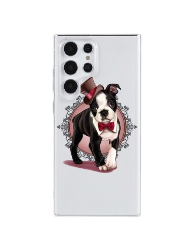 Cover Samsung Galaxy S23 Ultra 5G Cane Bulldog Dog Gentleman Papillon Cappello Trasparente - Maryline Cazenave