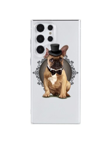 Coque Samsung Galaxy S23 Ultra 5G Chien Bulldog Noeud Papillon Chapeau Transparente - Maryline Cazenave