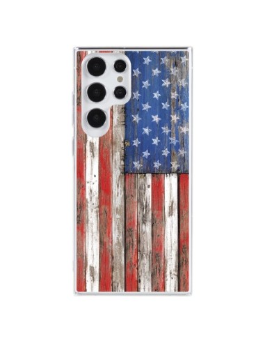 Coque Samsung Galaxy S23 Ultra 5G Drapeau USA Vintage Bois Wood - Maximilian San