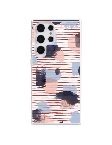 Coque Samsung Galaxy S23 Ultra 5G Watercolor Stains Stripes Red - Ninola Design