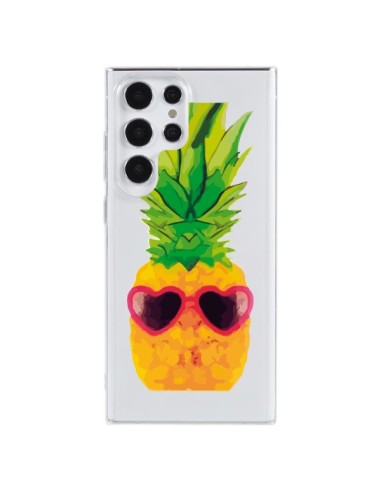 Coque Samsung Galaxy S23 Ultra 5G Ananas Lunette en Cœur transparente