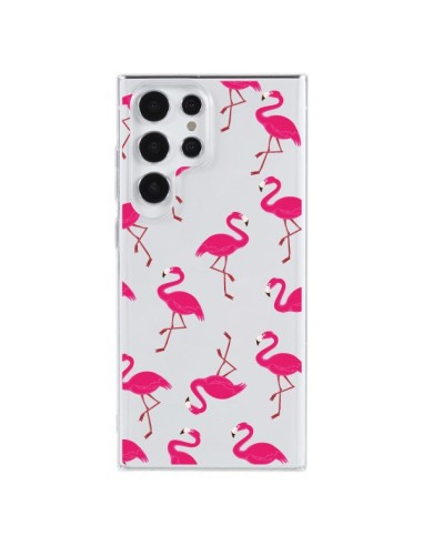 Coque Samsung Galaxy S23 Ultra 5G flamant Rose et Flamingo Transparente - Nico