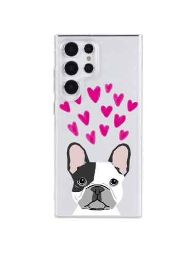 Coque Samsung Galaxy S23 Ultra 5G Bulldog Français Coeurs Chien Transparente - Pet Friendly