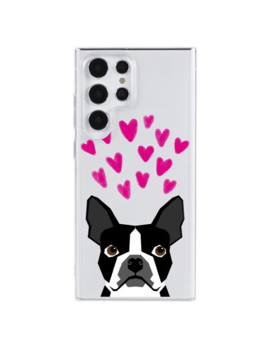 Coque Samsung Galaxy S23 Ultra 5G Boston Terrier Coeurs Chien Transparente - Pet Friendly