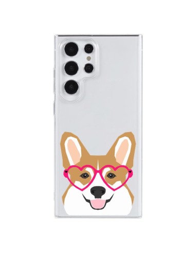 Cover Samsung Galaxy S23 Ultra 5G Cane Buffo Occhiali Cuori Trasparente - Pet Friendly