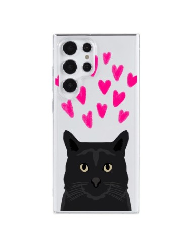 Samsung Galaxy S23 Ultra 5G Case Cat Black Hearts Clear - Pet Friendly