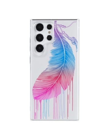 Coque Samsung Galaxy S23 Ultra 5G Plume Feather Arc en Ciel Transparente - Rachel Caldwell