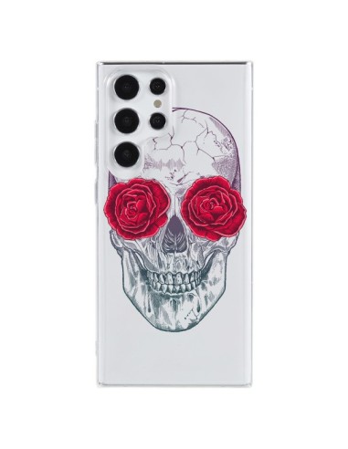 Cover Samsung Galaxy S23 Ultra 5G Teschio Rosa Fiori Trasparente - Rachel Caldwell