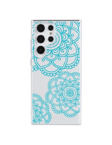 Coque Samsung Galaxy S23 Ultra 5G Mandala Bleu Aqua Doodle Flower Transparente - Sylvia Cook