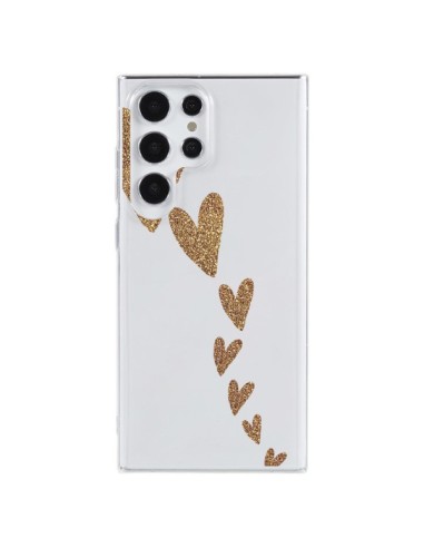 Coque Samsung Galaxy S23 Ultra 5G Coeur Falling Gold Hearts Transparente - Sylvia Cook