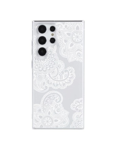 Cover Samsung Galaxy S23 Ultra 5G Lacey Paisley Mandala Bianco Fiori Trasparente - Sylvia Cook