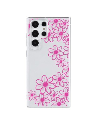 Coque Samsung Galaxy S23 Ultra 5G Pink Flowers Fleurs Roses Transparente - Sylvia Cook