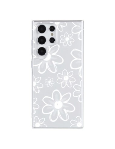 Coque Samsung Galaxy S23 Ultra 5G Mandala Blanc White Flower Transparente - Sylvia Cook