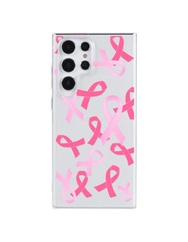 Coque Samsung Galaxy S23 Ultra 5G Pink Ribbons Ruban Rose Transparente - Sylvia Cook