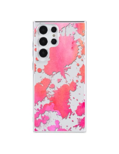 Coque Samsung Galaxy S23 Ultra 5G Watercolor Splash Taches Rose Orange Transparente - Sylvia Cook