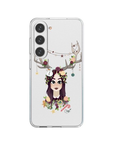 Cover Samsung Galaxy S23 5G Donna Natale Legno Cervo Trasparente - Chapo