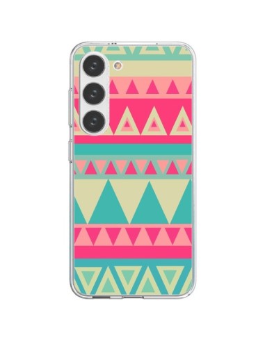 Coque Samsung Galaxy S23 5G Azteque Rose Vert - Eleaxart