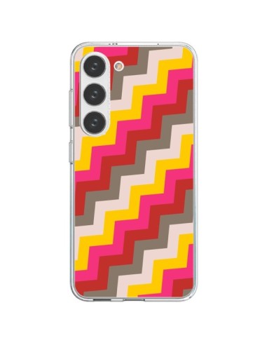 Cover Samsung Galaxy S23 5G Lignes Triangolo Azteco Rosa Rosso - Eleaxart