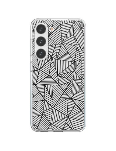 Coque Samsung Galaxy S23 5G Lignes Grilles Triangles Full Grid Abstract Noir Transparente - Project M