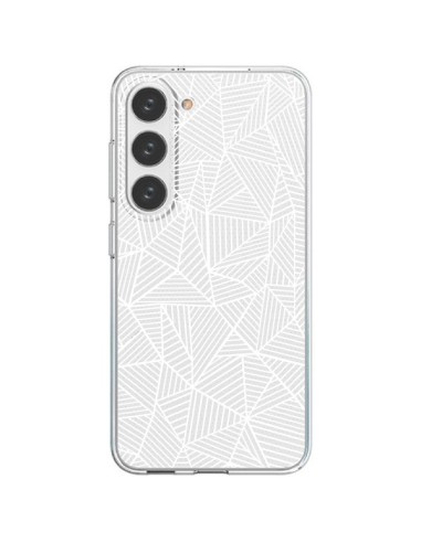 Samsung Galaxy S23 5G Case Lines Triangles Full Grid Abstract White Clear - Project M