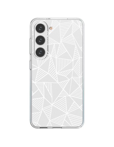 Coque Samsung Galaxy S23 5G Lignes Grilles Triangles Grid Abstract Blanc Transparente - Project M
