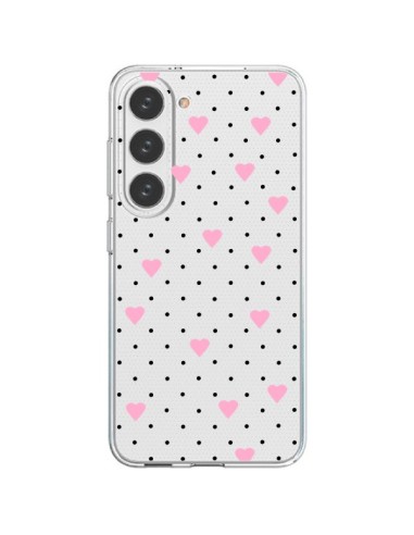 Cover Samsung Galaxy S23 5G Punti Cuori Rosa Trasparente - Project M