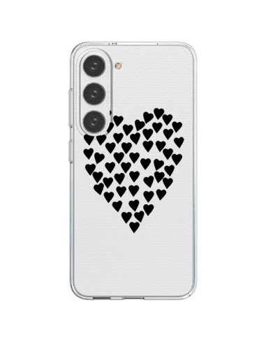Coque Samsung Galaxy S23 5G Coeurs Heart Love Noir Transparente - Project M