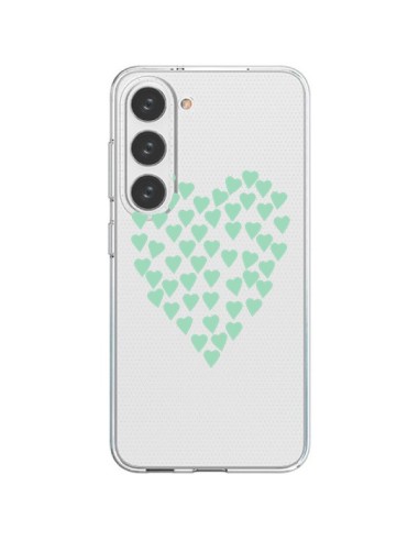 Coque Samsung Galaxy S23 5G Coeurs Heart Love Mint Bleu Vert Transparente - Project M